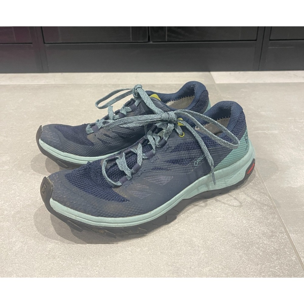 Salomon Outline Gore Tex Shoes Blue Womens 7.5 Trail Running Hiking Sneakers